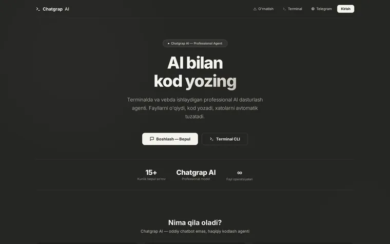 ChatGRAP: AI kodlash agenti sahifasi